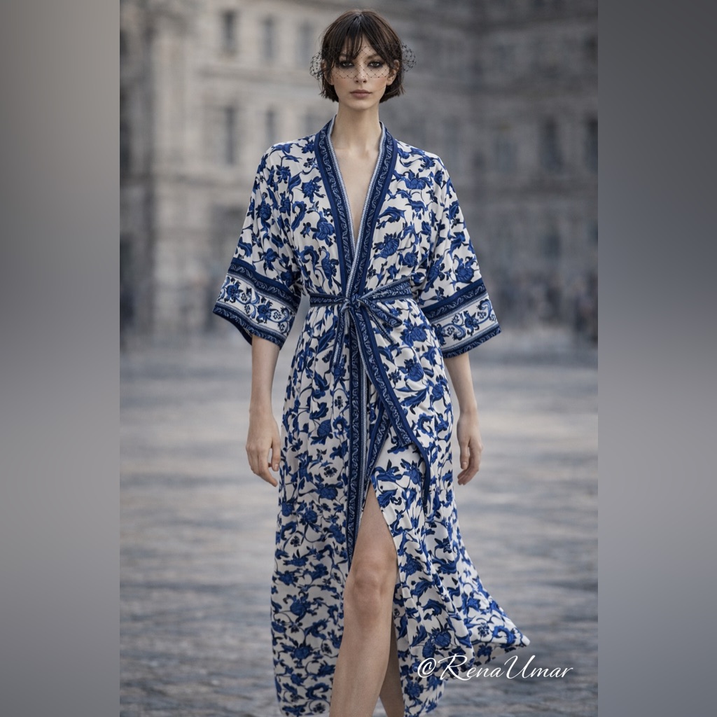 Blue & White Floral Coverup Robe / Kimono